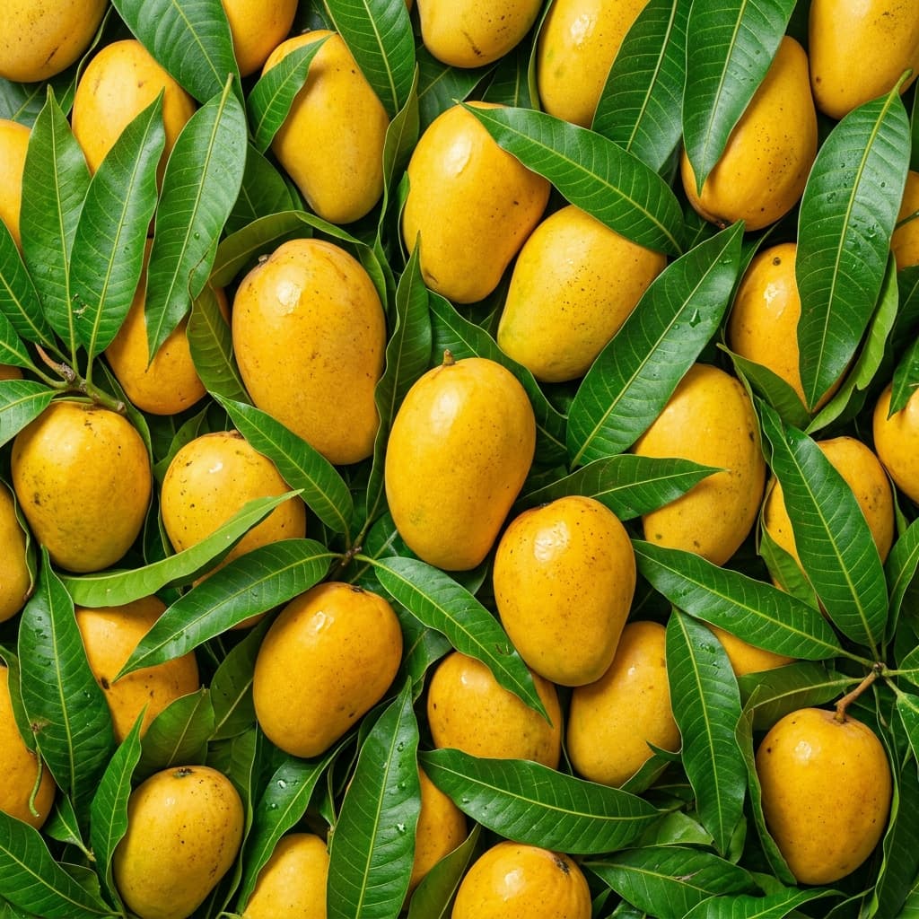 Fresh vibrant mangoes background