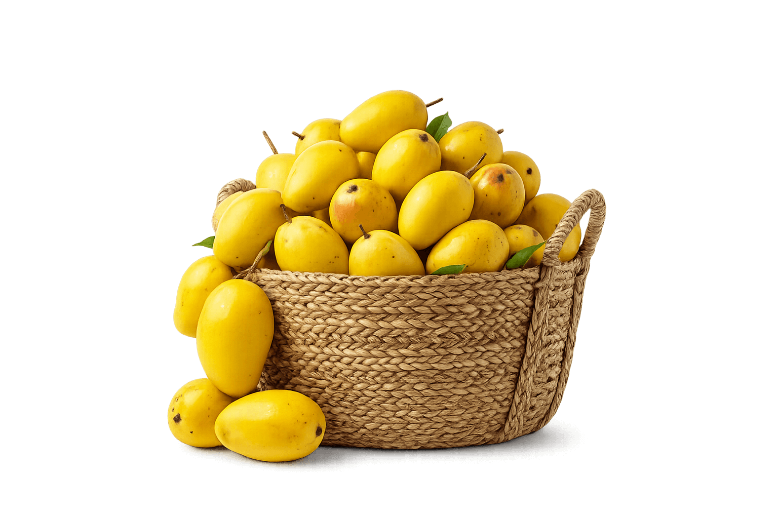 Fresh organic mangoes in a woven basket